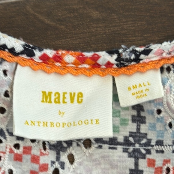 Maeve Ruffled Tie Waist Blouse in Colorful Granny-Square Eyelet Print, S - Picture 13 of 16